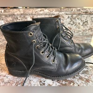 Black leather Frye lace up boots